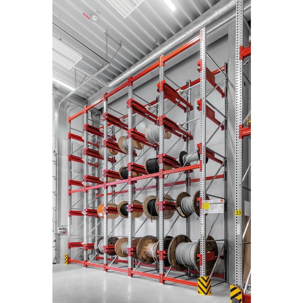 Produktabbildung Nr. 6: META MULTIPAL Kabeltrommelregal Typ 1, AF, HxBxT 4.400 x 1.100 x 1.100 mm, verzinkt, RAL 2001 rotorange, mit 4 Trommelaufnahmen, ohne Achsen, mit Kabeltrommelauflage