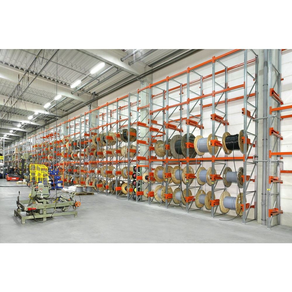Produktabbildung Nr. 5: META MULTIPAL Kabeltrommelregal Typ 2, AF, HxBxT 2.700 x 1.300 x 1.100 mm, verzinkt, RAL 2001 rotorange, mit 2 Trommelaufnahmen, ohne Achsen, mit Kabeltrommelauflage