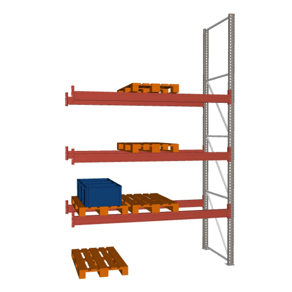 META MULTIPAL Palettenregal , Anbaufeld, Fachlast 2.910 kg, 12 Palettenplätze, 4,4 m Höhe Produktabbildung: META MULTIPAL Palettenregal , Anbaufeld, Fachlast 2.910 kg, 12 Palettenplätze, 4,4 m Höhe