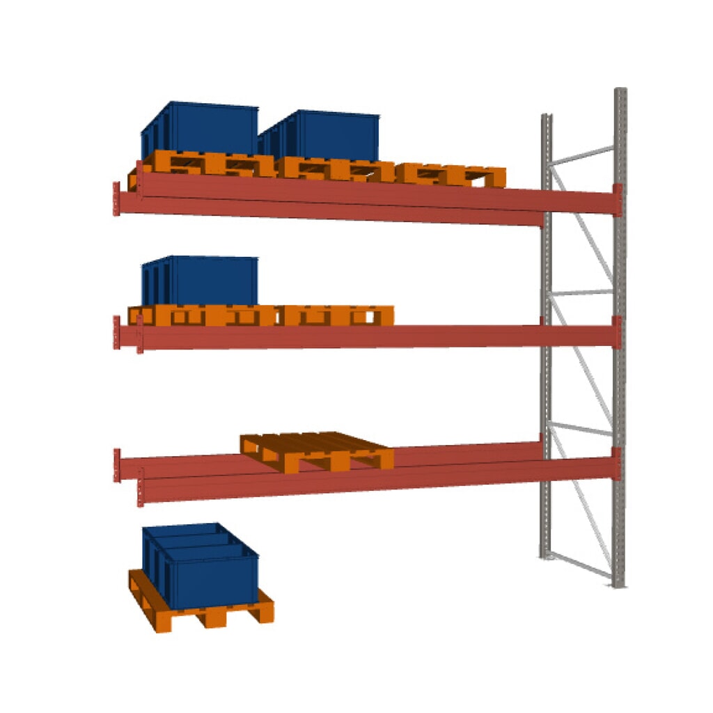 Produktabbildung: META MULTIPAL  Palettenregal , Anbaufeld, Fachlast 3.880 kg, 16 Palettenplätze, 3,8 m Höhe