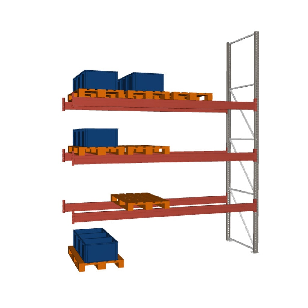 META MULTIPAL Palettenregal , Anbaufeld, Fachlast 3.880 kg, 16 Palettenplätze, 4,4 m Höhe Produktabbildung: META MULTIPAL Palettenregal , Anbaufeld, Fachlast 3.880 kg, 16 Palettenplätze, 4,4 m Höhe