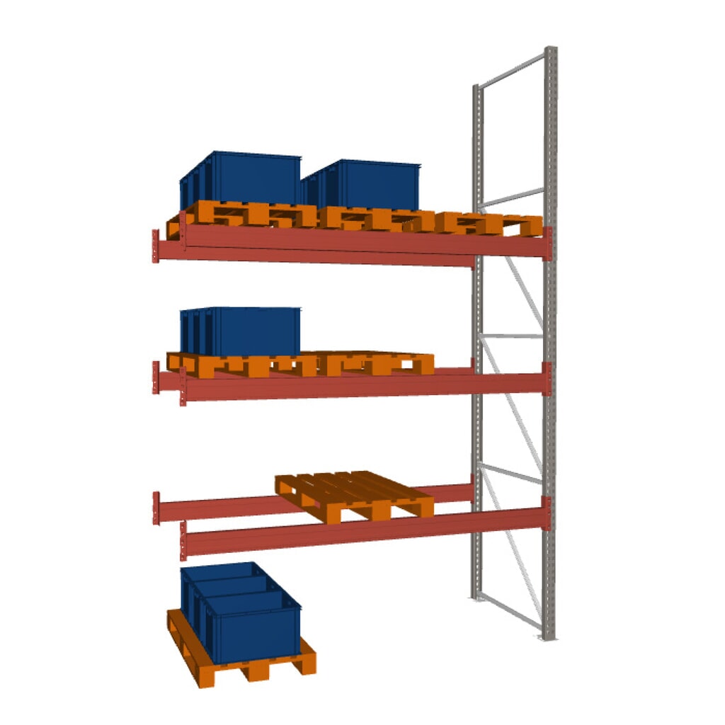META MULTIPAL Palettenregal , Anbaufeld, Fachlast 3.750 kg, 12 Palettenplätze, 4,4 m Höhe Produktabbildung: META MULTIPAL Palettenregal , Anbaufeld, Fachlast 3.750 kg, 12 Palettenplätze, 4,4 m Höhe