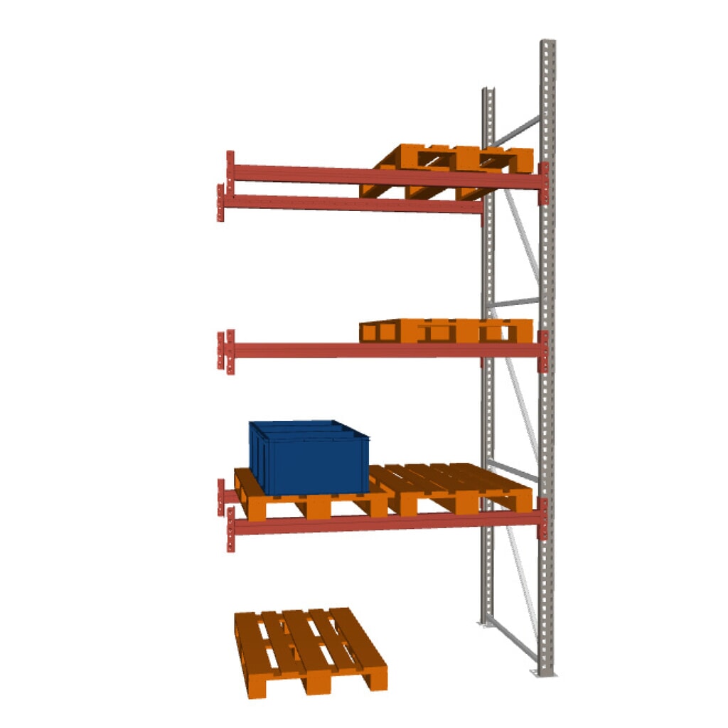 META MULTIPAL Palettenregal , Anbaufeld, Fachlast 2.220 kg, 6 Palettenplätze, 3,8 m Höhe Produktabbildung: META MULTIPAL Palettenregal , Anbaufeld, Fachlast 2.220 kg, 6 Palettenplätze, 3,8 m Höhe