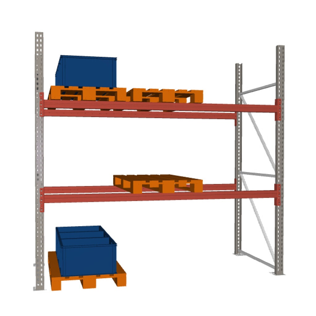 META MULTIPAL Palettenregal , Fachlast 1470 kg, 9 Palettenplätze, 2,7 m Höhe, 1 Feld Produktabbildung: META MULTIPAL Palettenregal , Fachlast 1470 kg, 9 Palettenplätze, 2,7 m Höhe, 1 Feld