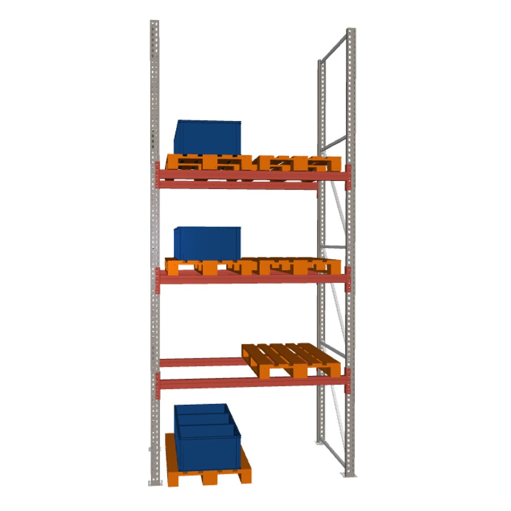 META MULTIPAL Palettenregal , Fachlast 2000 kg, 8 Palettenplätze, 4,4 m Höhe, 1 Feld Produktabbildung: META MULTIPAL Palettenregal , Fachlast 2000 kg, 8 Palettenplätze, 4,4 m Höhe, 1 Feld