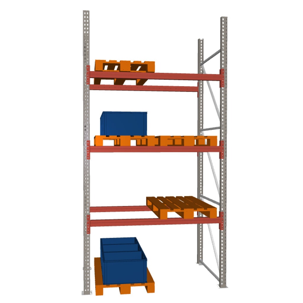 META MULTIPAL Palettenregal , Fachlast 2000 kg, 8 Palettenplätze, 3,8 m Höhe, 1 Feld Produktabbildung: META MULTIPAL Palettenregal , Fachlast 2000 kg, 8 Palettenplätze, 3,8 m Höhe, 1 Feld