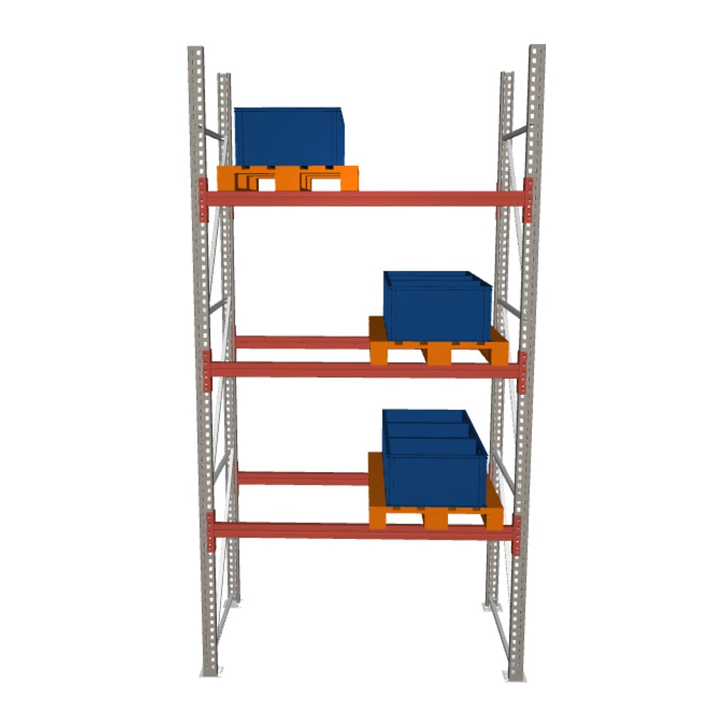META MULTIPAL Palettenregal , Fachlast 2220 kg, 8 Palettenplätze, 3,8 m Höhe, 1 Feld Produktabbildung: META MULTIPAL Palettenregal , Fachlast 2220 kg, 8 Palettenplätze, 3,8 m Höhe, 1 Feld