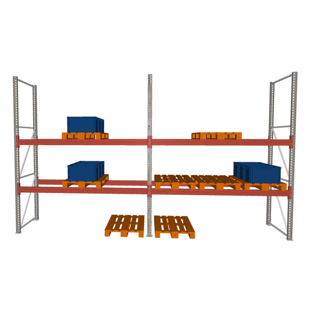 META MULTIPAL Palettenregal, Fachlast 2355 kg, 18 Palettenplätze, 3,3 m Höhe, 2 Felder Produktabbildung: META MULTIPAL Palettenregal, Fachlast 2355 kg, 18 Palettenplätze, 3,3 m Höhe, 2 Felder