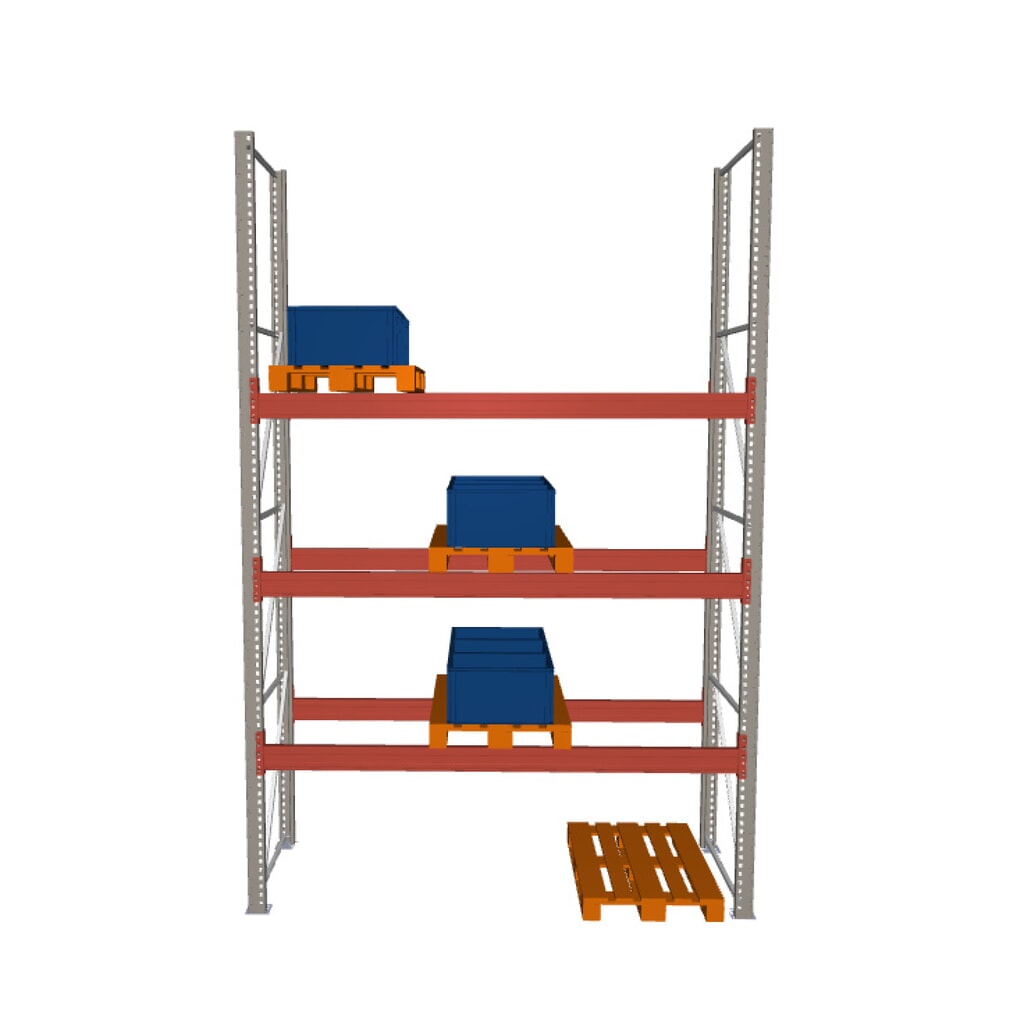 Produktabbildung: META MULTIPAL Palettenregal , Fachlast 2910 kg, 12 Palettenplätze, 4,4 m Höhe, 1 Feld