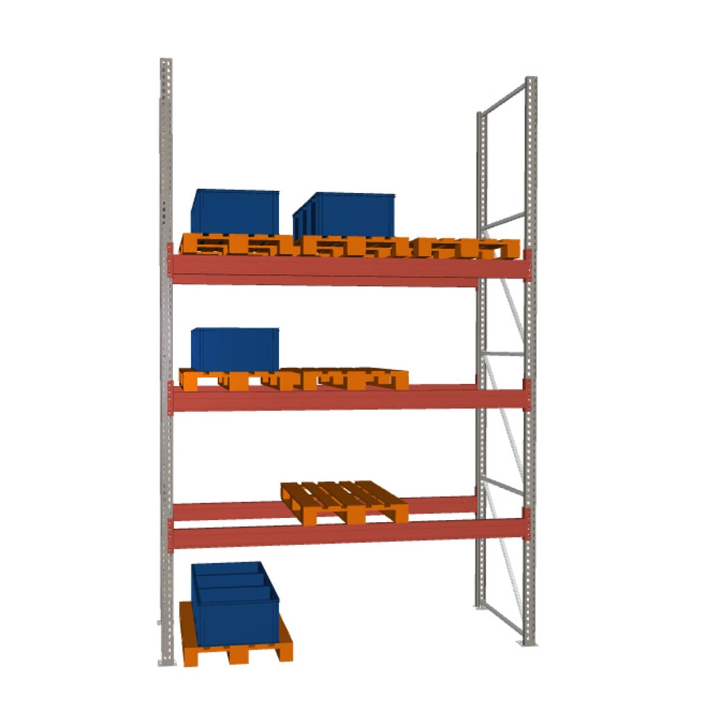 META MULTIPAL Palettenregal , Fachlast 3750 kg, 12 Palettenplätze, 4,4 m Höhe, 1 Feld Produktabbildung: META MULTIPAL Palettenregal , Fachlast 3750 kg, 12 Palettenplätze, 4,4 m Höhe, 1 Feld