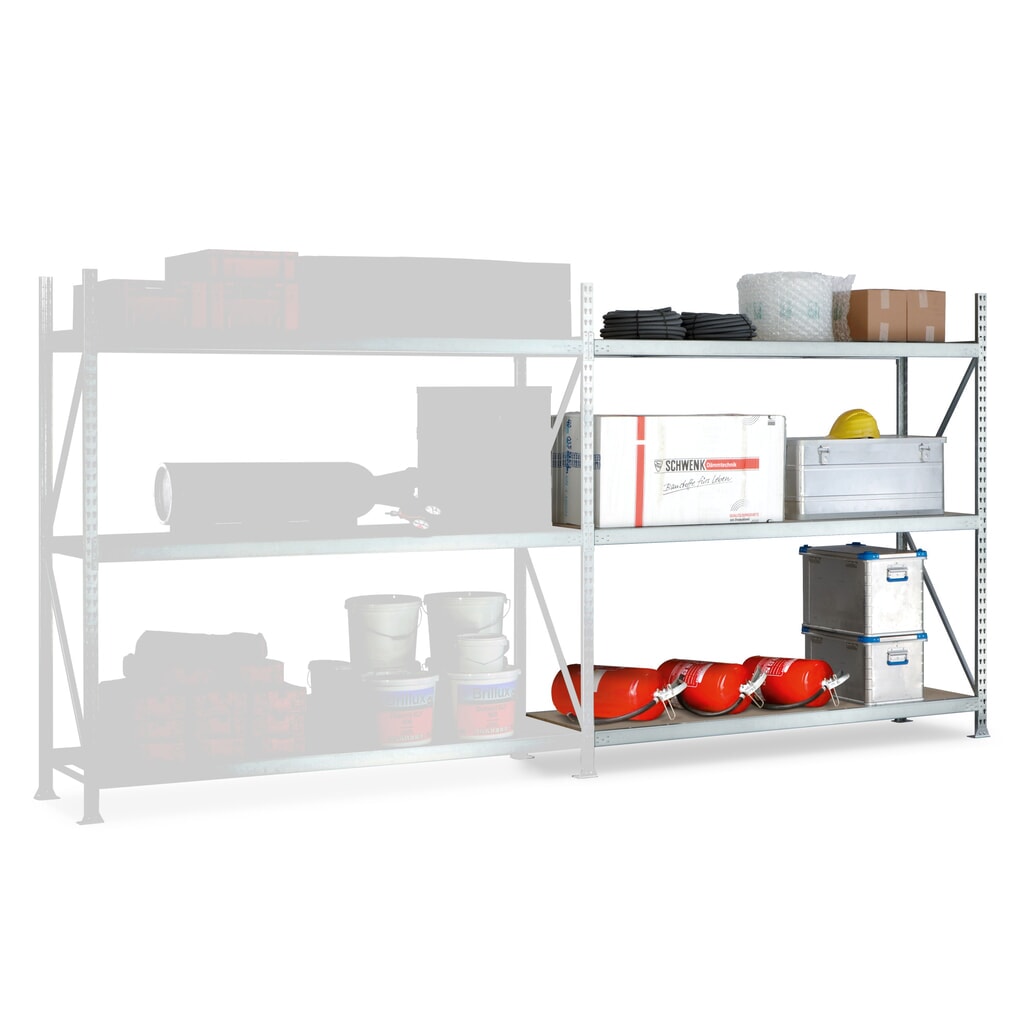 META Weitspannregal, mit Spanplatten, FL 600 kg, AF, HxBxT 2.200 x 1.800 x 650 mm Produktabbildung: META Weitspannregal, mit Spanplatten, FL 600 kg, AF, HxBxT 2.200 x 1.800 x 650 mm
