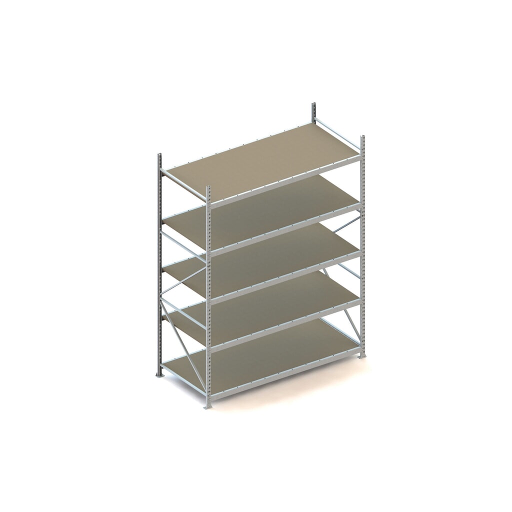 Produktabbildung: META Weitspannregal, mit Spanplatten, FL 600 kg, GF, HxBxT 3.000 x 2.200 x 1.050 mm