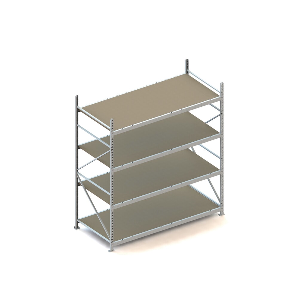 Produktabbildung: META Weitspannregal, mit Spanplatten, FL 600 kg, GF, HxBxT 2.500 x 2.200 x 1.050 mm