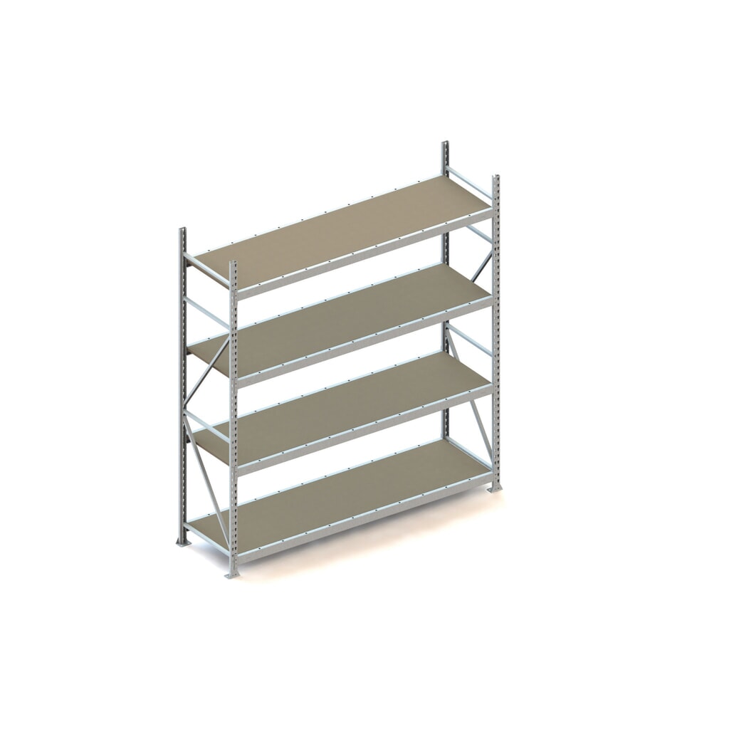 META Weitspannregal, mit Spanplatten, FL 600 kg, GF, HxBxT 2.500 x 2.200 x 650 mm Produktabbildung: META Weitspannregal, mit Spanplatten, FL 600 kg, GF, HxBxT 2.500 x 2.200 x 650 mm