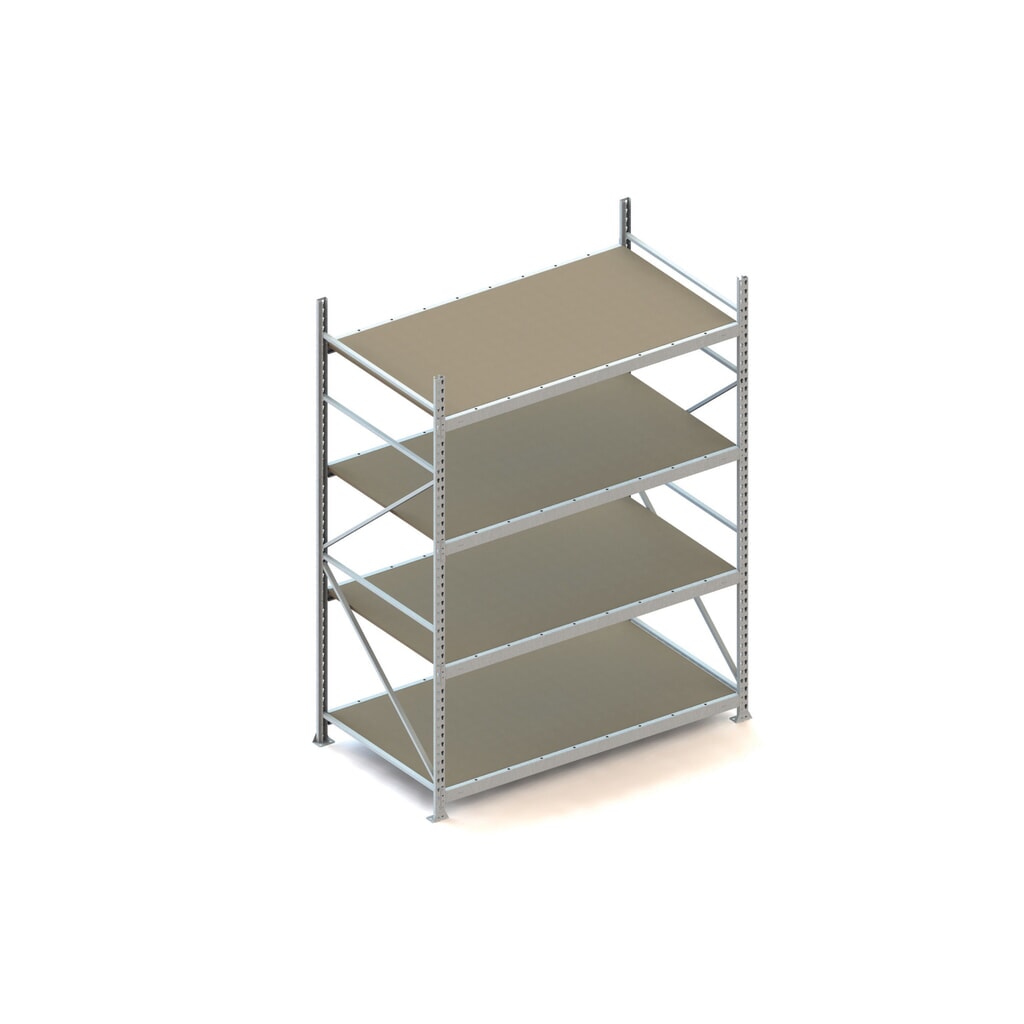 Produktabbildung: META Weitspannregal, mit Spanplatten, FL 600 kg, GF, HxBxT 2.500 x 1.800 x 1.050 mm