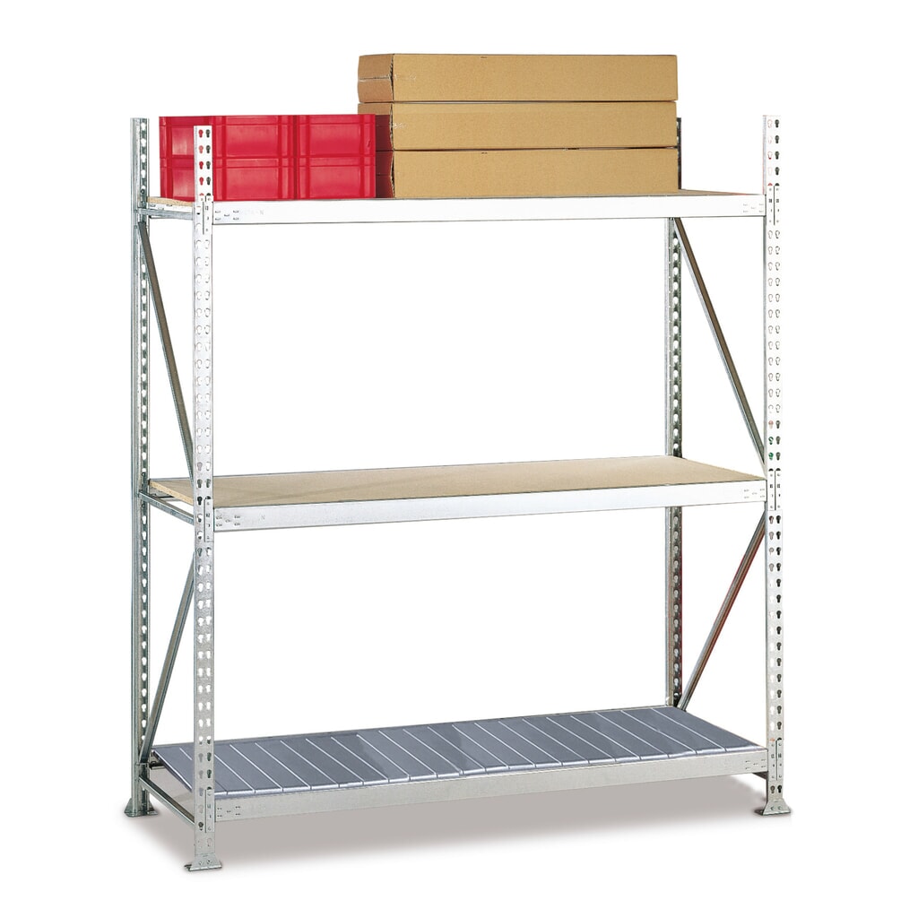 Produktabbildung: META Weitspannregal, mit Stahlpaneelen, FL 600 kg, GF, HxBxT 2.200 x 1.800 x 650 mm