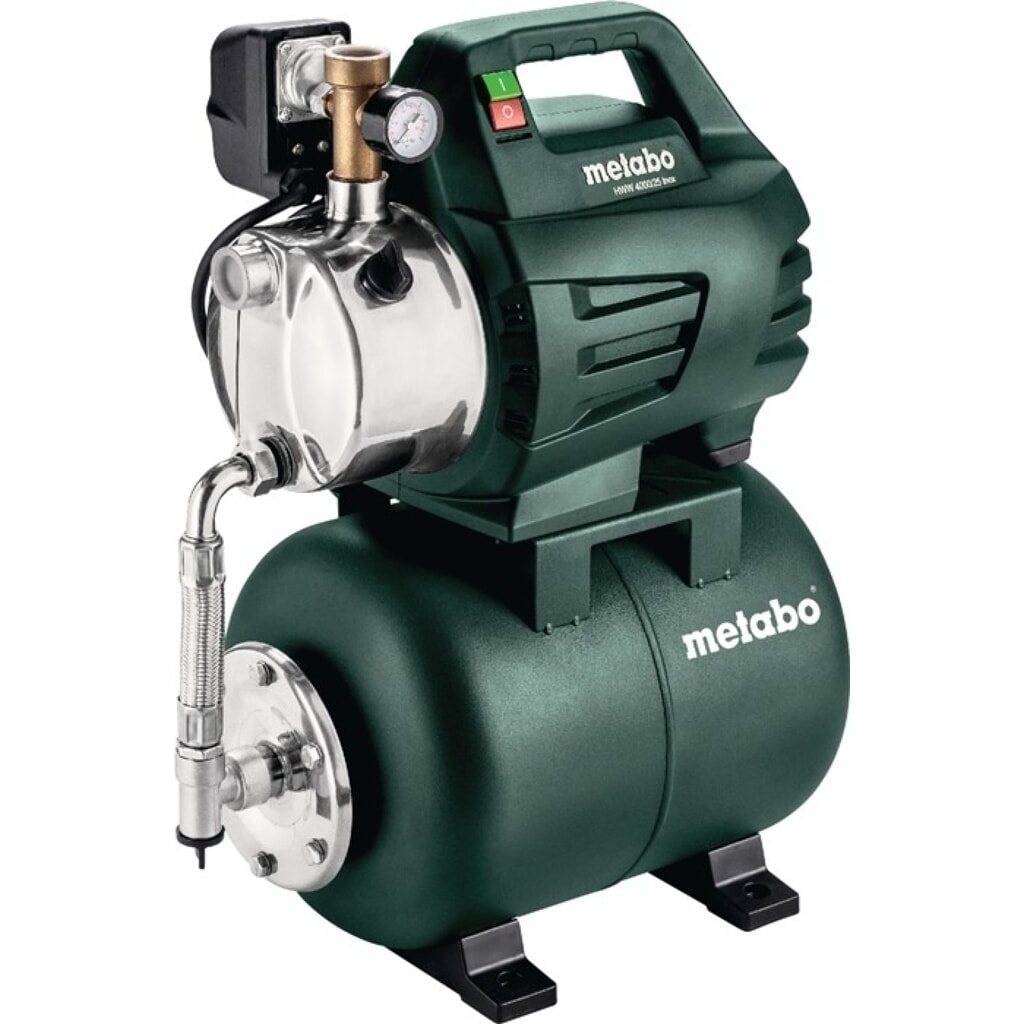 METABO Hauswasserwerk HWW 4000/25 Inox, 8 m 1100 W, 4000 l/h 45 m, Stahl 24 l Produktabbildung: METABO Hauswasserwerk HWW 4000/25 Inox, 8 m 1100 W, 4000 l/h 45 m, Stahl 24 l