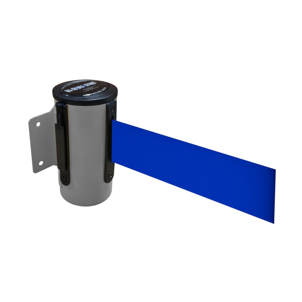 Product afbeelding: Metalen cassette voor wandafzetband, gepoedercoat, uittreklengte 2,3 m, grijs, blauw