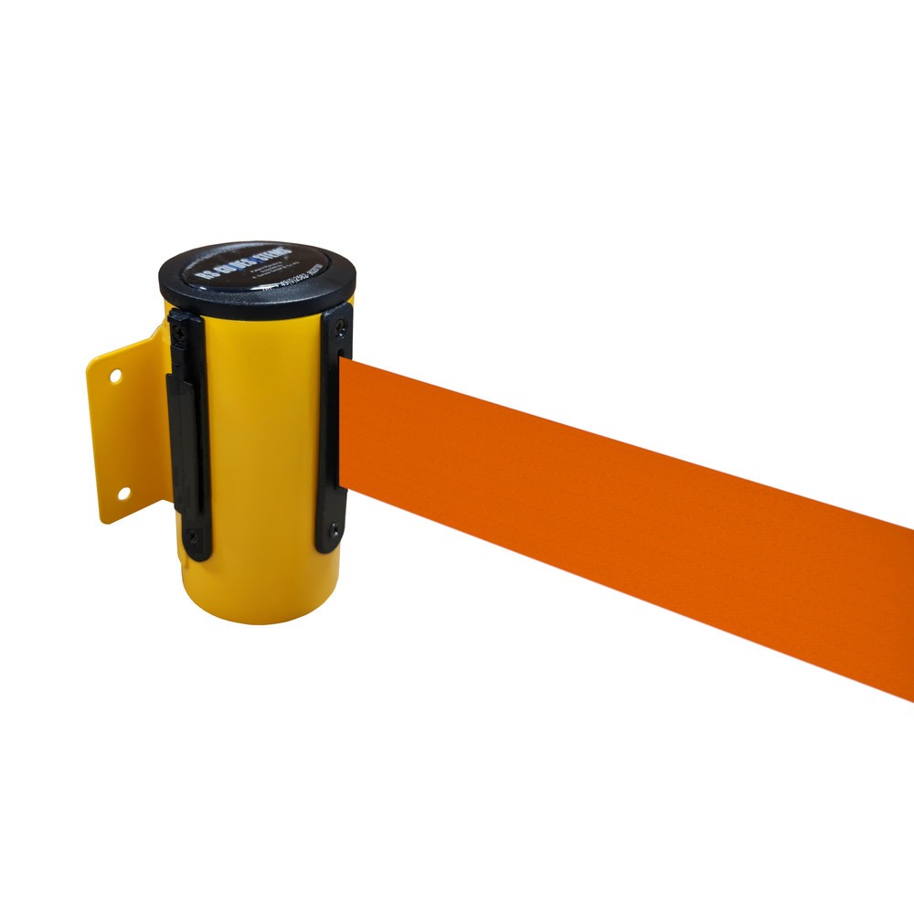 Product afbeelding: Metalen cassette voor wandafzetband, gepoedercoat, uittreklengte 4 m, geel, oranje