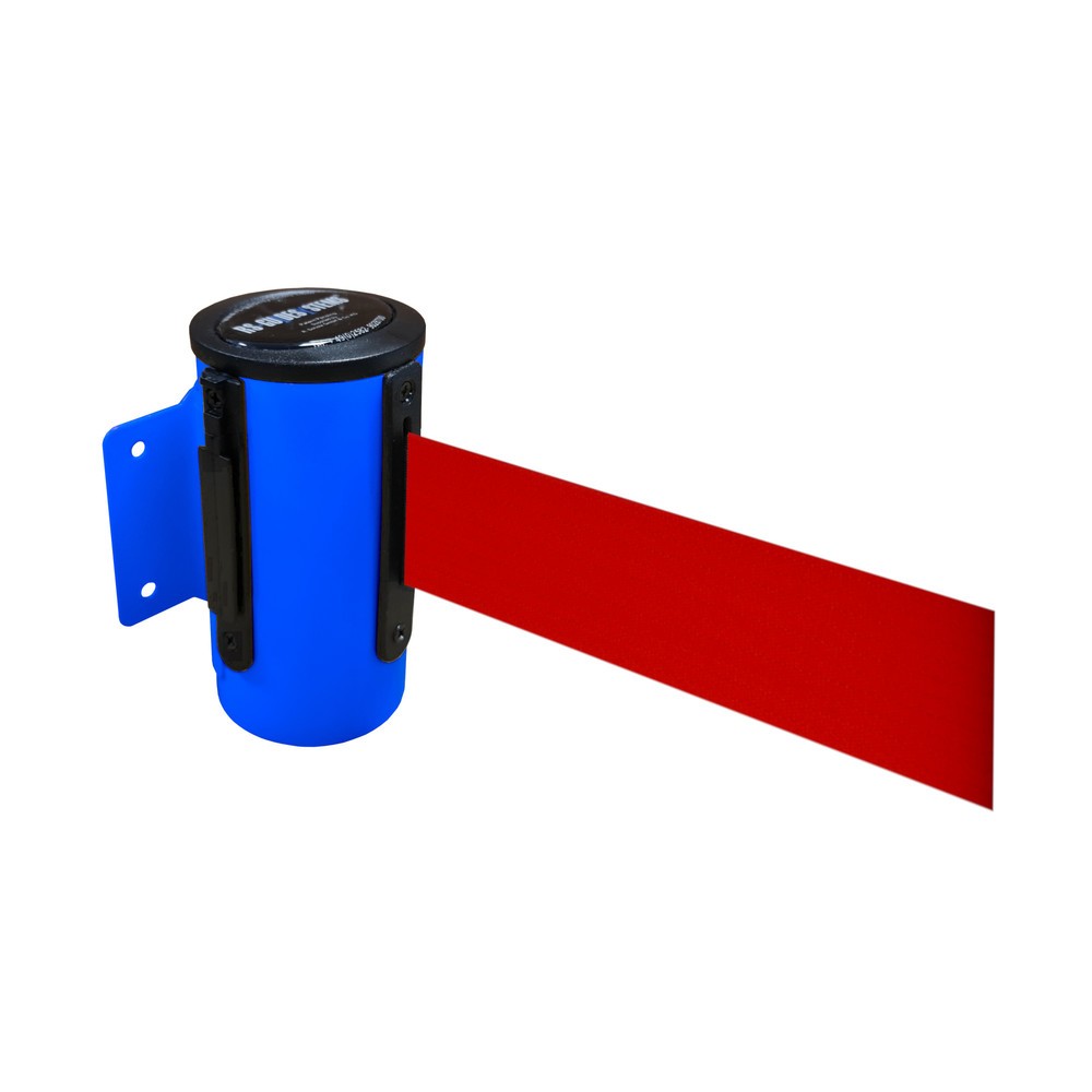 Product afbeelding: Metalen cassette voor wandafzetband, gepoedercoat, uittreklengte 4 m, blauw, rood