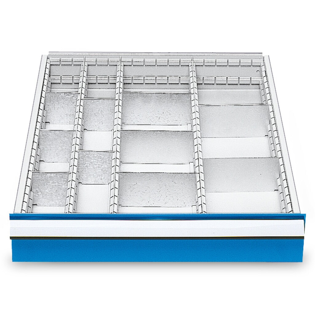 Metall-Schubladeneinteilung für Bedrunka+Hirth Reihenwerkbänke, für Fronthöhe 100 mm Produktabbildung: Metall-Schubladeneinteilung für Bedrunka+Hirth Reihenwerkbänke, für Fronthöhe 100 mm