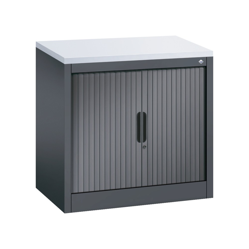 Illustration du produit: Meuble à volet roulant transversal C+P, 1 1/2 hauteur de classeur, largeur 800 mm, gris noir, Gris clair