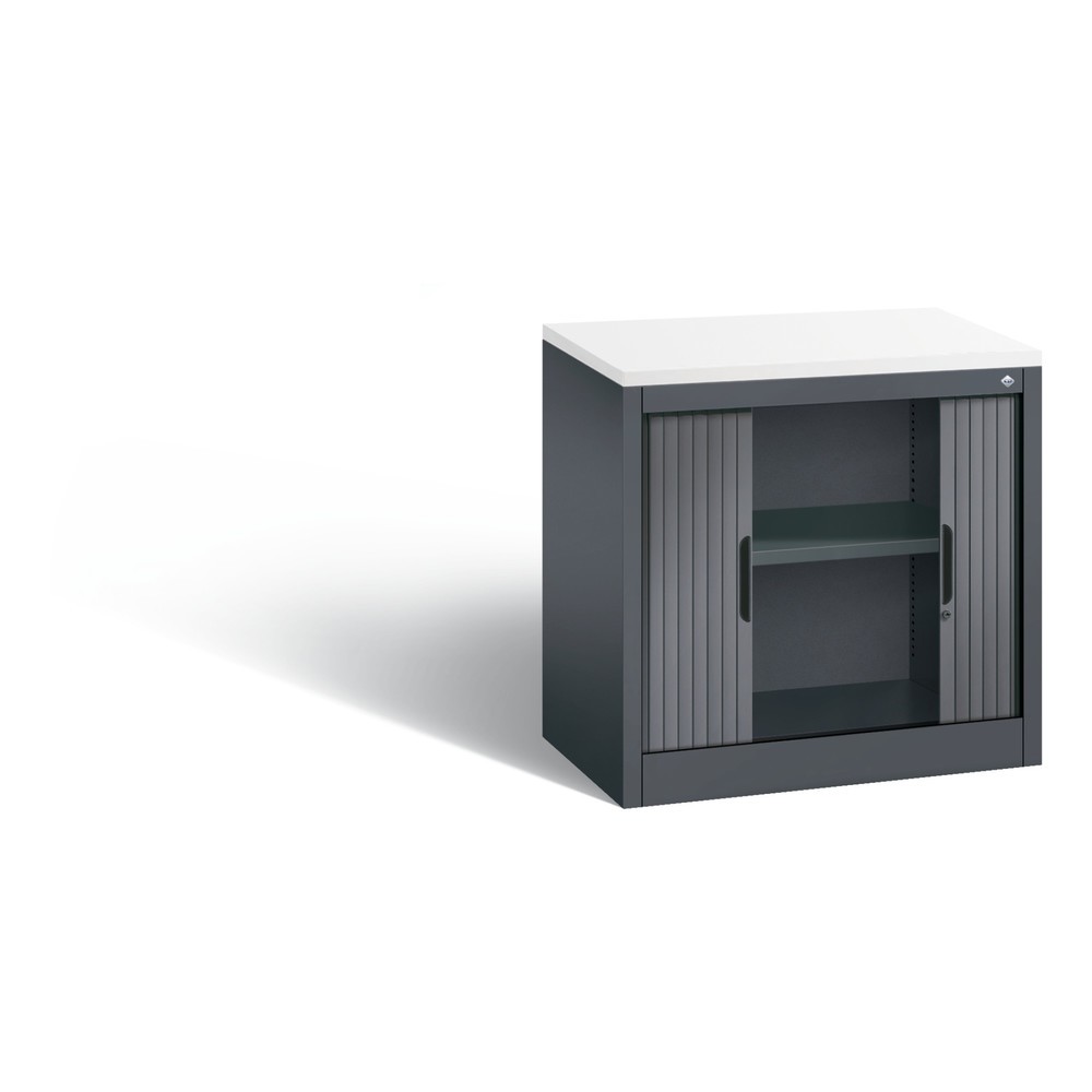 N° de l'image du produit 4 : Meuble à volet roulant transversal C+P, 1 1/2 hauteur de classeur, largeur 800 mm, gris noir, Blanc
