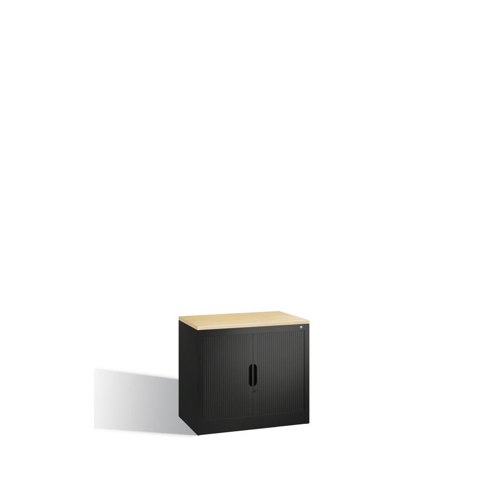 Illustration du produit: Meuble à volet roulant transversal C+P, 1 1/2 hauteur de classeur, largeur 800 mm, gris noir, Érable