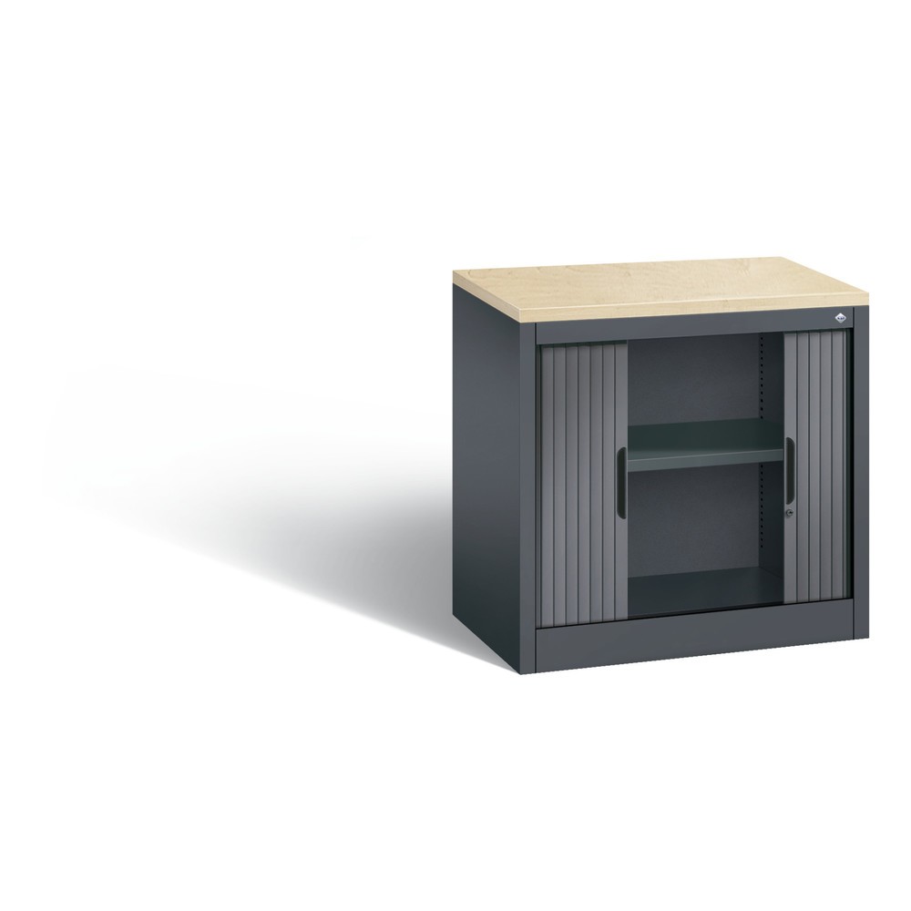 N° de l'image du produit 4 : Meuble à volet roulant transversal C+P, 1 1/2 hauteur de classeur, largeur 800 mm, gris noir, Érable