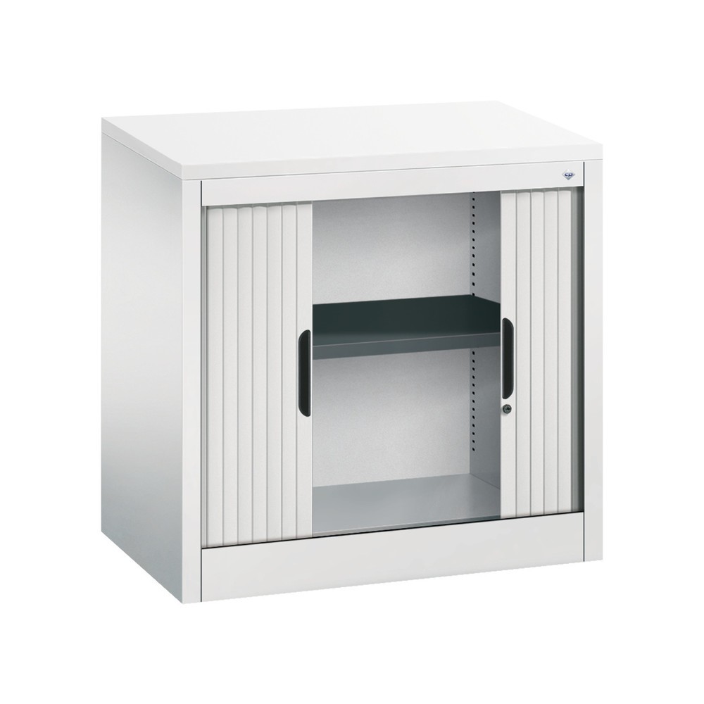 N° de l'image du produit 4 : Meuble à volet roulant transversal C+P, 1 1/2 hauteur de classeur, largeur 800 mm, gris clair, Blanc
