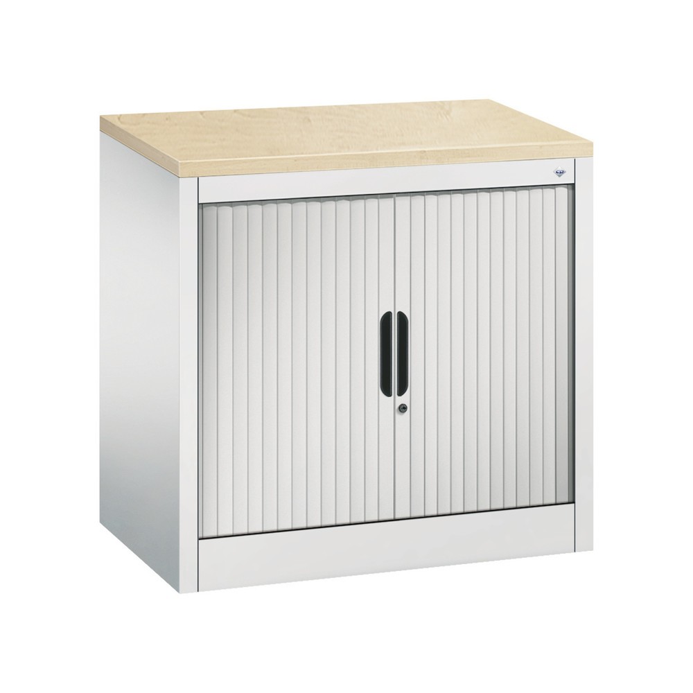 Illustration du produit: Meuble à volet roulant transversal C+P, 1 1/2 hauteur de classeur, largeur 800 mm, gris clair, Érable