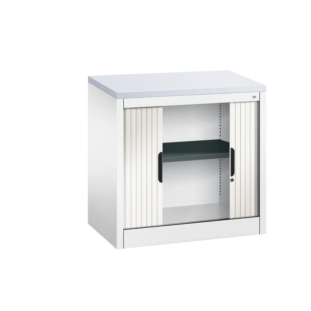 N° de l'image du produit 4 : Meuble à volet roulant transversal C+P, 1 1/2 hauteur de classeur, largeur 800 mm, blanc pur, Gris clair