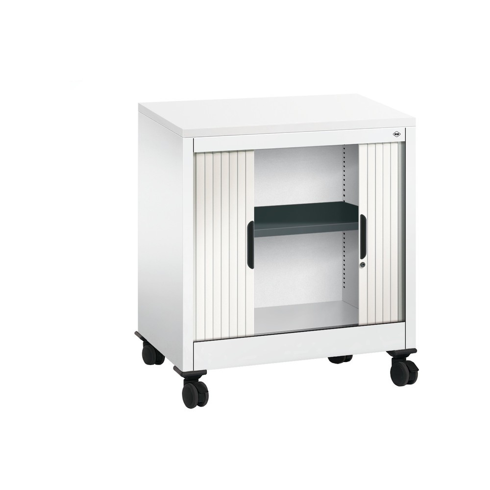 N° de l'image du produit 4 : Meuble à volet roulant transversal C+P, 1 1/2 hauteur de classeur, largeur 800 mm, blanc pur, Blanc