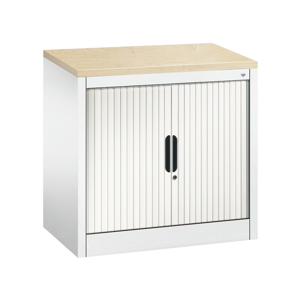 Illustration du produit: Meuble à volet roulant transversal C+P, 1 1/2 hauteur de classeur, largeur 800 mm, blanc pur, Érable