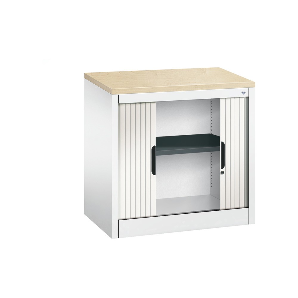 N° de l'image du produit 4 : Meuble à volet roulant transversal C+P, 1 1/2 hauteur de classeur, largeur 800 mm, blanc pur, Érable