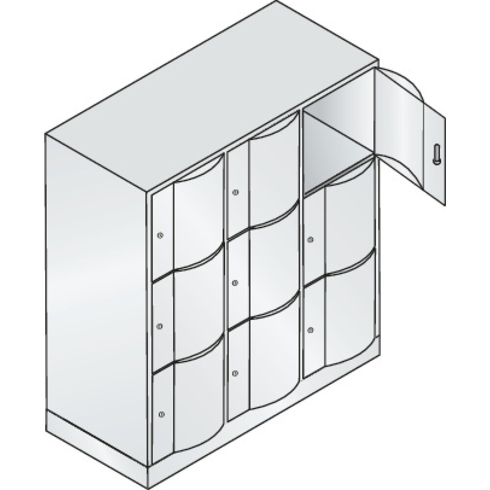 N° de l'image du produit 2 : Meuble coffre-fort C+P avec portes « anti-vandalisme », 3 x 3 compartiments, H x l x P 1 225 x 1 150 x 540 mm, gris clair, gris clair