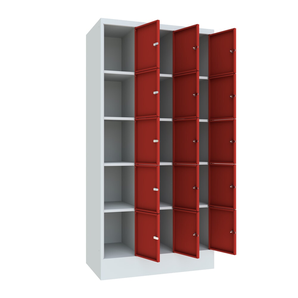 N° de l'image du produit 2 : Meuble coffre-fort PAVOY, 3 x 5 compartiments, H x l x P 1 850 x 930 x 500 mm, rouge feu, gris clair