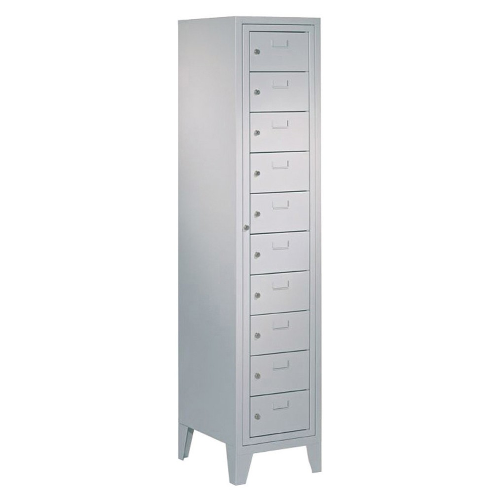 N° de l'image du produit 2 : Meuble coffre-fort PAVOY avec porte centrale, 1 x 10 compartiments, H x l x P 1 850 x 400 x 500 mm, avec pieds, gris clair, gris clair