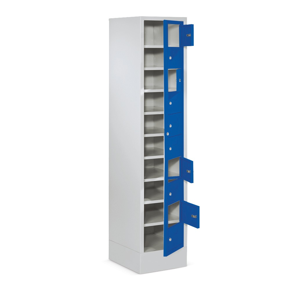N° de l'image du produit 2 : Meuble coffre-fort PAVOY avec porte centrale, 1 x 10 compartiments, H x l x P 1 850 x 400 x 500 mm, avec pieds, rouge feu, gris clair