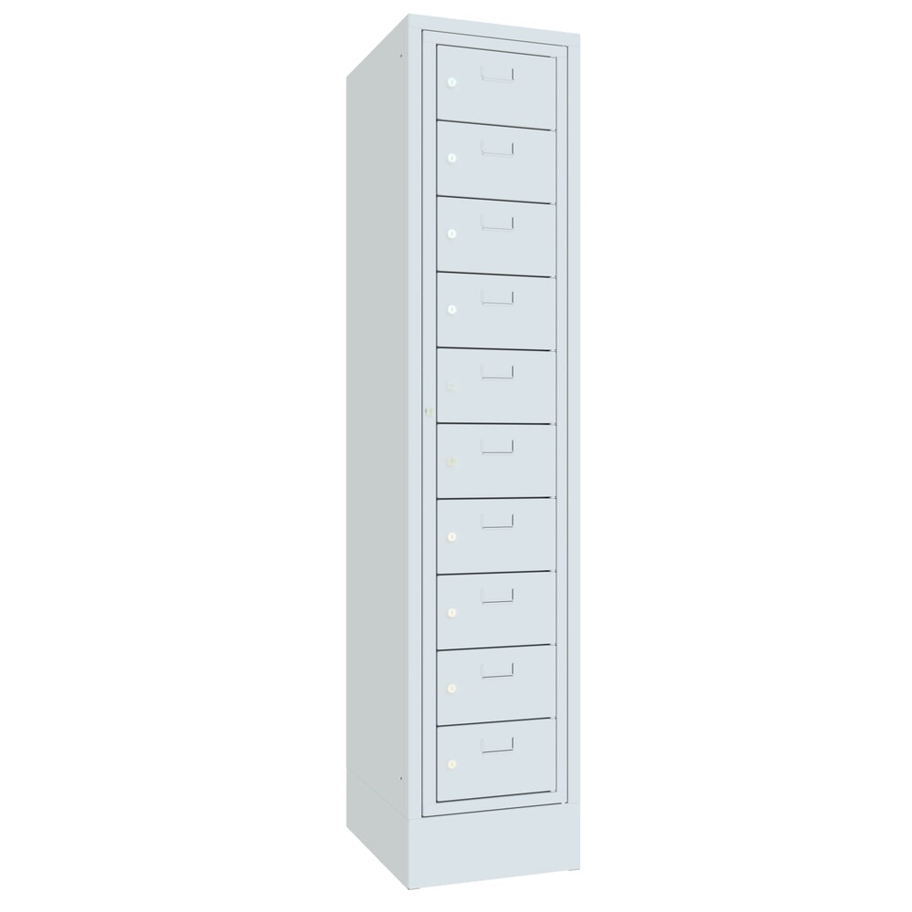 N° de l'image du produit 2 : Meuble coffre-fort PAVOY avec porte centrale, 1 x 10 compartiments, H x l x P 1 850 x 400 x 500 mm, avec socle, gris clair, gris clair