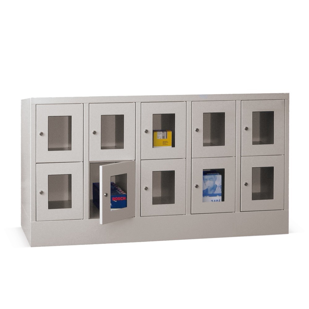 Illustration du produit: Meuble coffre-fort PAVOY avec regard, 5 x 2 compartiments, H x l x P 855 x 1 530 x 500 mm, rouge feu, gris clair