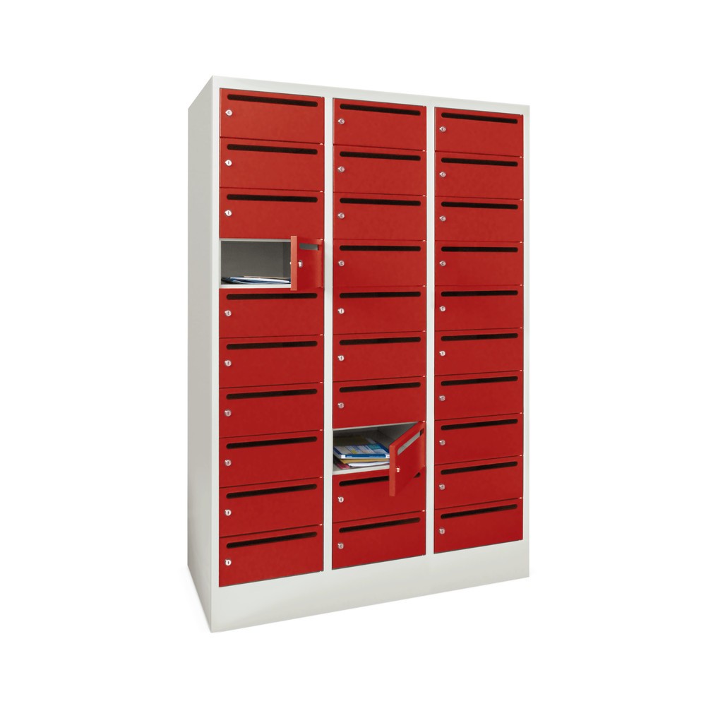 Illustration du produit: Meuble de tri du courrier PAVOY, 3 x 10 compartiments, H x l x P 1 850 x 1 230 x 500 mm, rouge rubis, gris clair