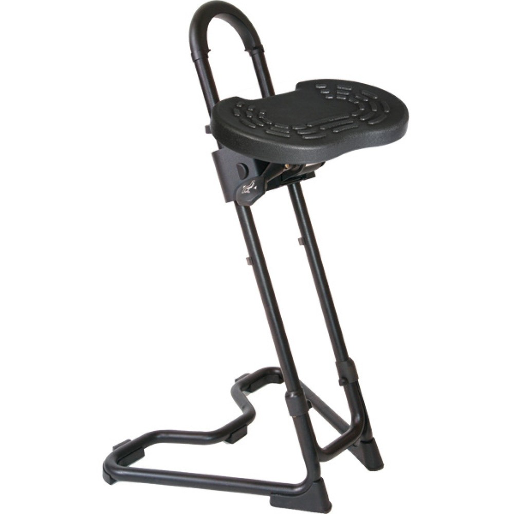 Produktabbildung: meychair Stehhilfe mit Rollen, neigbarer PU-Sitz, Sitzhöhe 610-860 mm, Bodengleiter, Standfuß