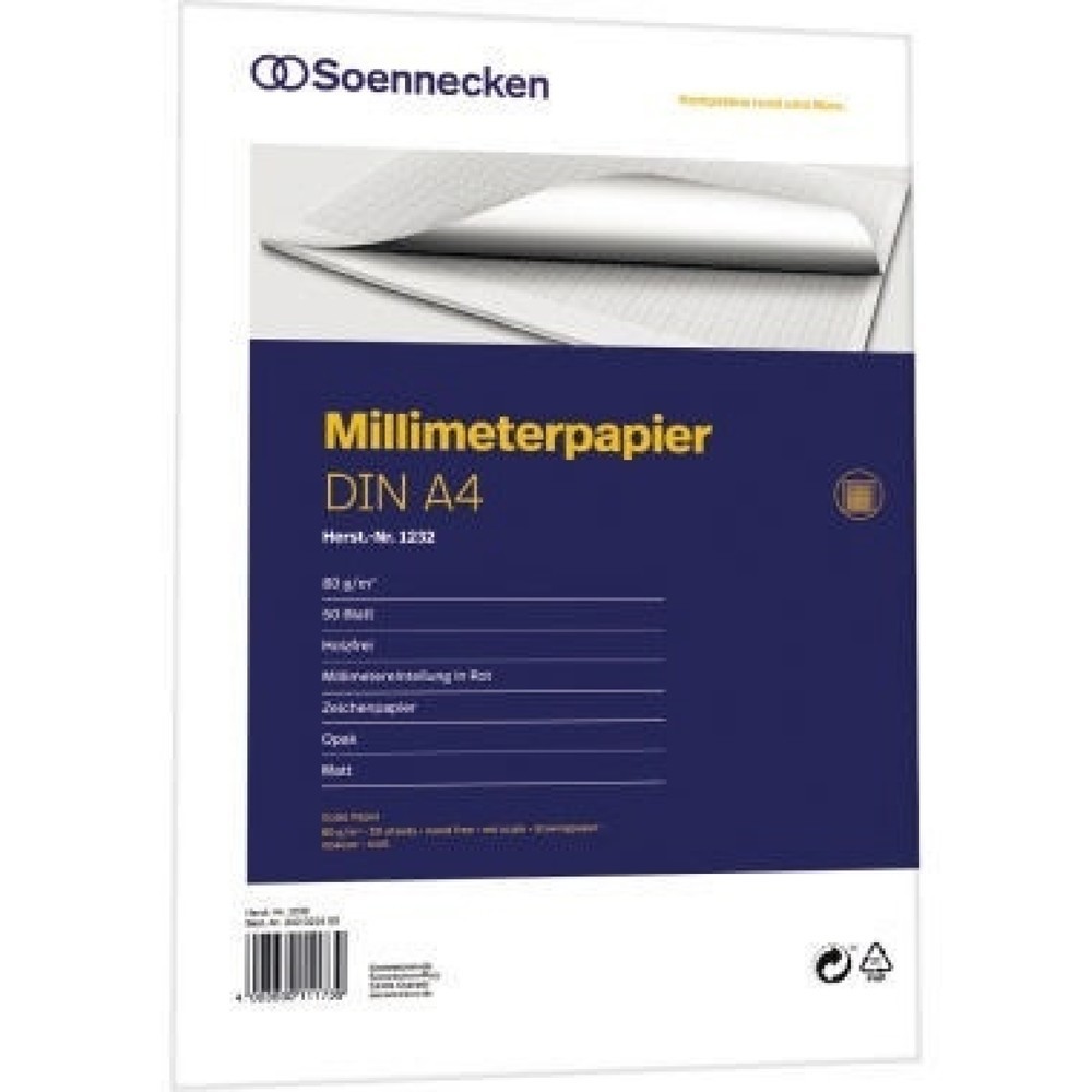 Produktabbildung: Soennecken Millimeterblock 1232 DIN A4 Bücherpapier 50Blatt rot