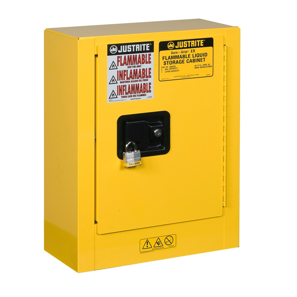 Illustration du produit: Mini-armoire coupe-feu Justrite®, H x l x P 560 x 430 x 200 mm, 1 tablette, fermeture manuelle