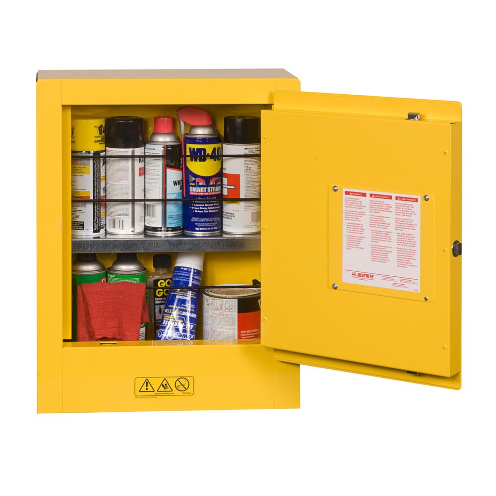 N° de l'image du produit 2 : Mini-armoire coupe-feu Justrite®, H x l x P 560 x 430 x 200 mm, 1 tablette, fermeture manuelle