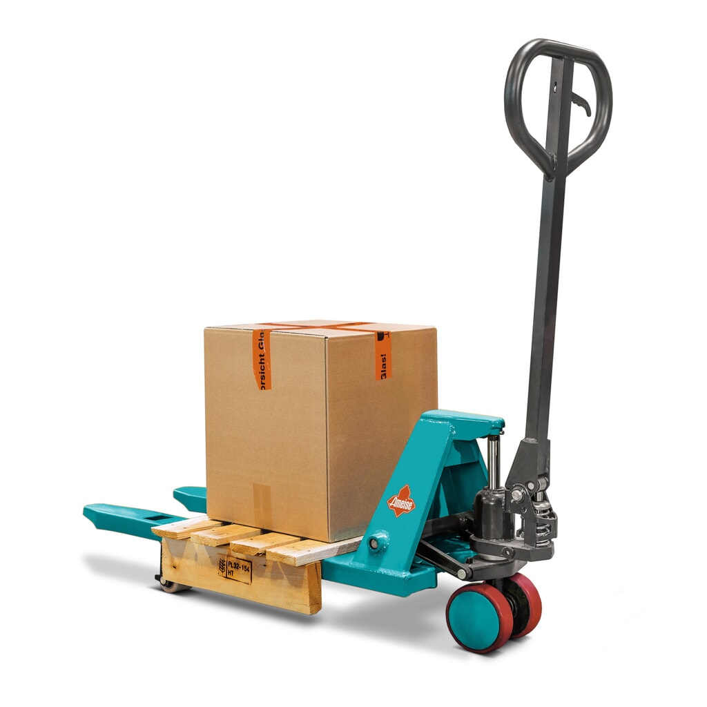 Produktabbildung: Mini-Hubwagen Ameise® PTM 0.5, Tragfähigkeit 500 kg, Gabellänge 800 mm, Polyurethan-Lenkräder, Nylon-Gabelrollen