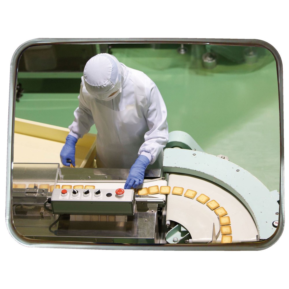 N° de l'image du produit 1 : Miroir industriel Vialux®, acier inoxydable, rectangulaire, H x l 450 x 600 mm, support en acier galvanisé à chaud