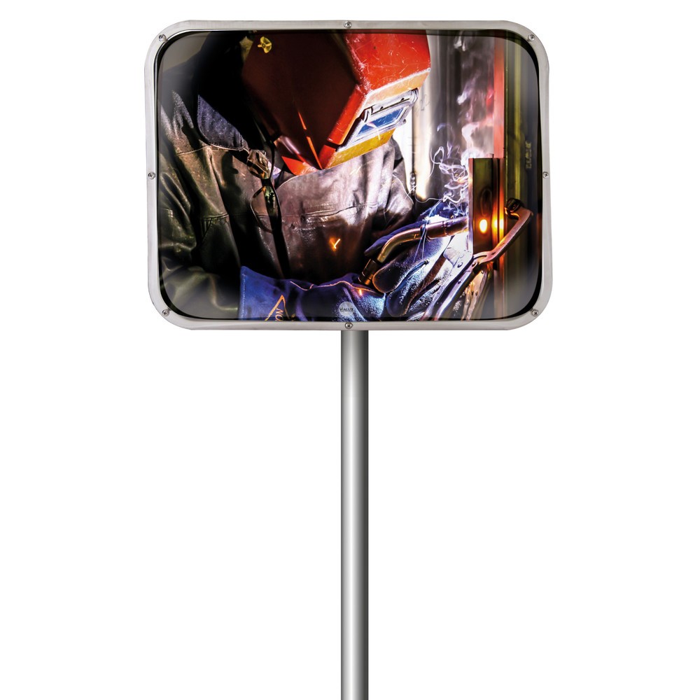 N° de l'image du produit 2 : Miroir industriel Vialux®, acier inoxydable, rectangulaire, H x l 450 x 600 mm, support en acier galvanisé à chaud