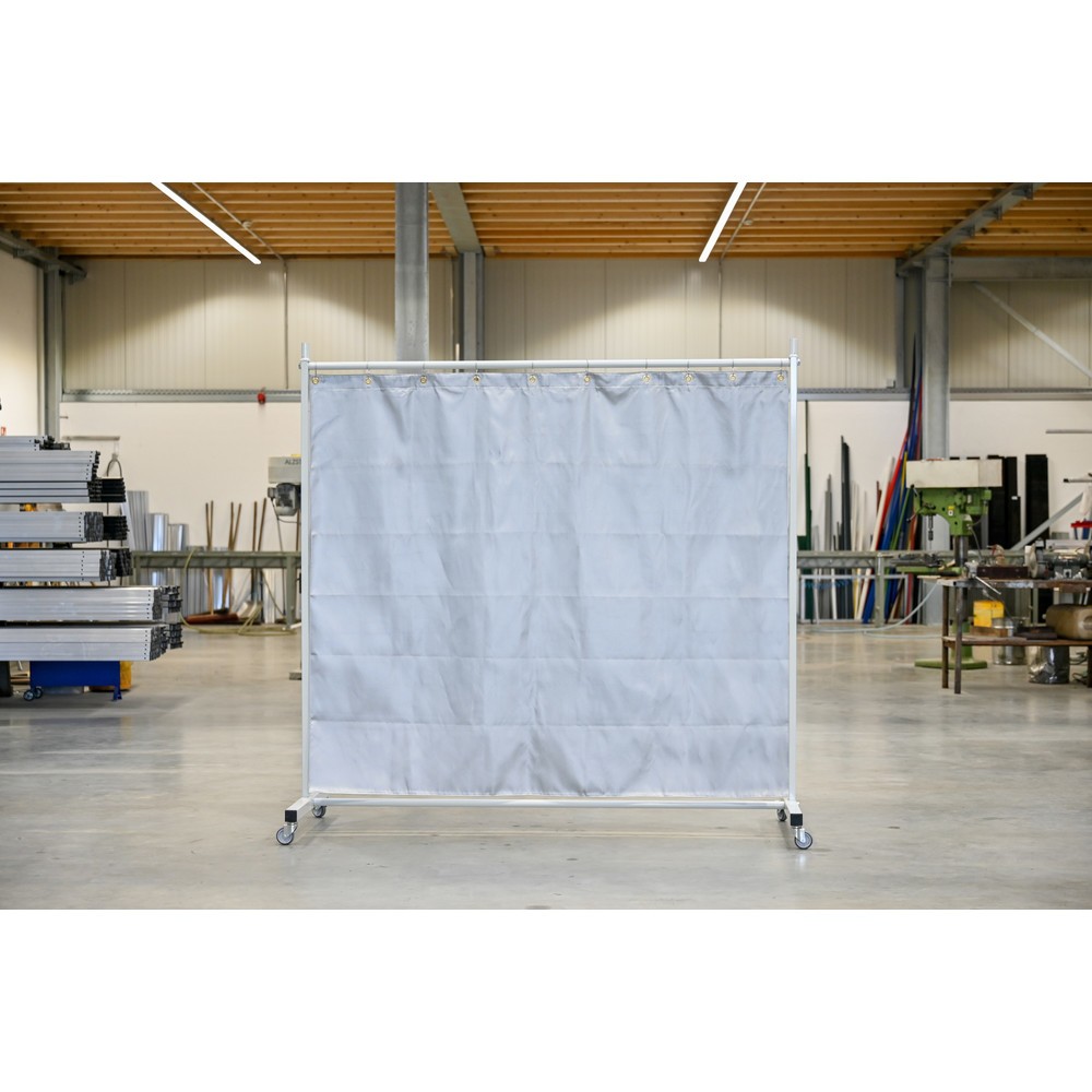 Productafbeelding nr. 1: Mobiele beschermingswand met zwenkarmen, hitte-/spatbeschermingsdeken volgens DIN EN 13501-1, 1-delig, lamellen 2 mm, grijs/zilver